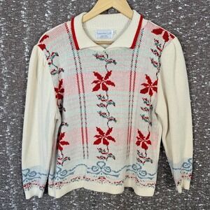 Vintage Sweater Loft New York Knit Pullover Sweater Holiday Winter Women's Large